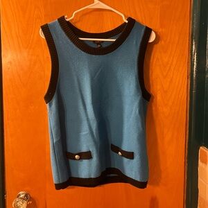 Talbots Blue Sleeveless Knit Top with Black Trim